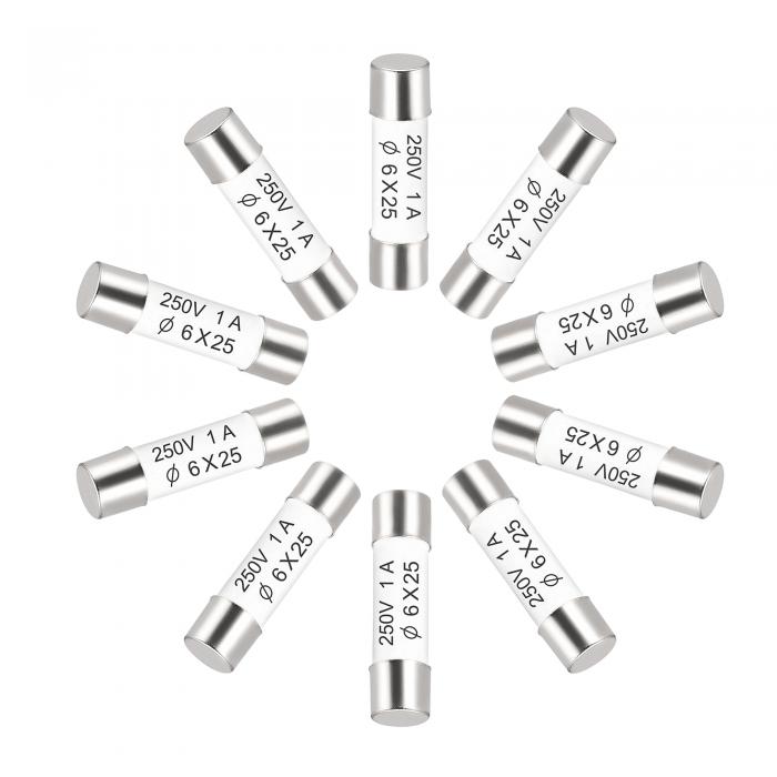 セラミックカートリッジヒューズ 1A 250V 6x25mm セラミックヒューズの高速ブロー交換 アンプ省エネランプバラスト用 10個