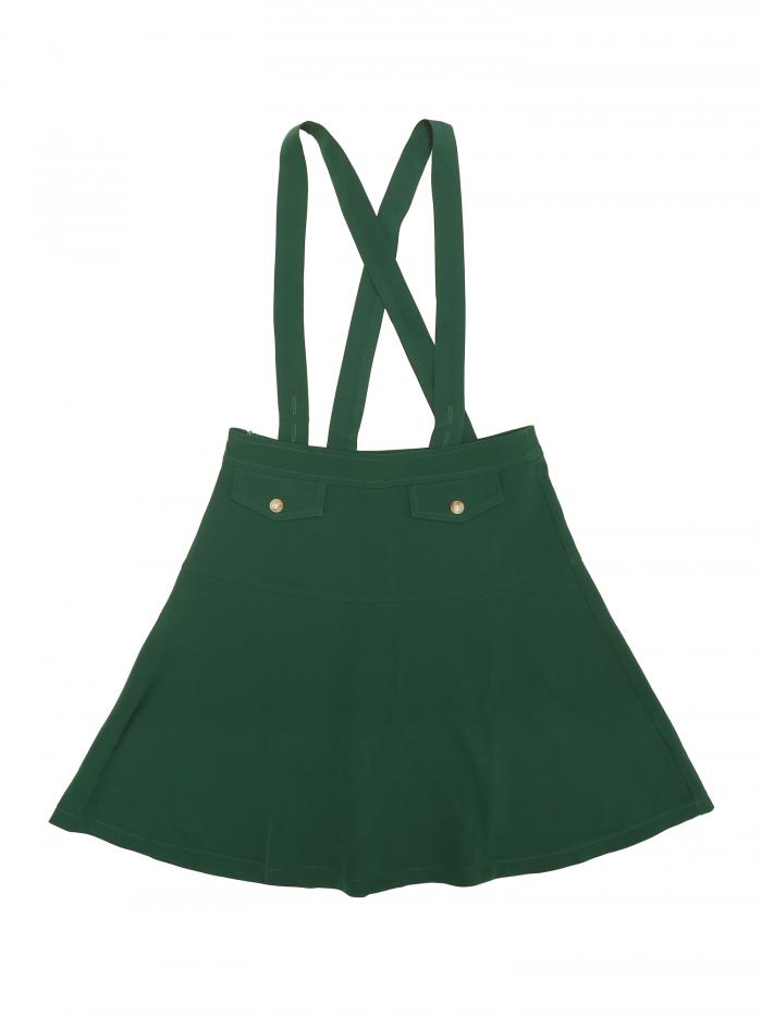 Allegra K フレア サスペンダースカート Aライン フェイクポケット ボタン飾り オーバーオール レディース ダークグリーン XS