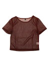 Allegra K シャイニートップス 衣装 シースルーシャツ 半袖 メッシュ パーティー メタリック レディース レッド L(4)