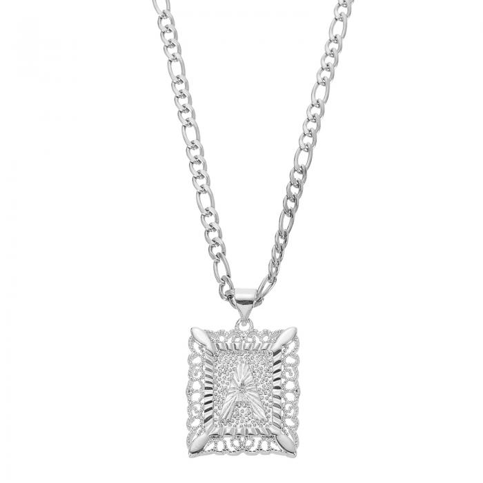 男性女性用のイニシャルペンダントネックレス 20"ステンレススチールメッキ四角形キャピタルアルファベ..