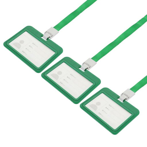 ID バッジホルダー プラスチック製 グリーン オフィス製品透明両面 ビジネスワーク見本市イベント 8.6cm x 5.4cm水平名札 ネックストラップ 3個入り ID バッジホルダー プラスチック製 グリーン オフィス製品透明両面 ビジネスワーク見本市イベント 8.6cm x 5.4cm水平名札 ネックストラップ 3個入り
