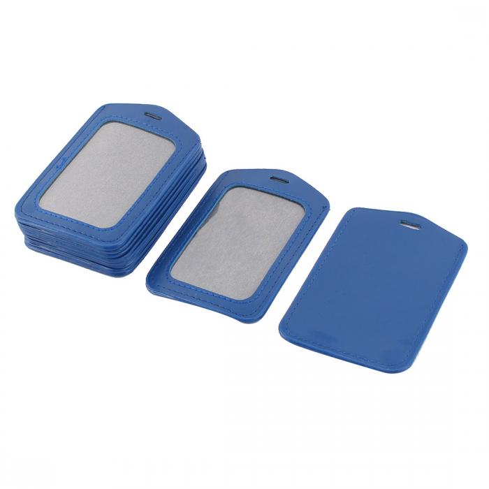 名札 ID カードバッジホルダー フェイクレザー素材 ブルー 11.3 x 7 x 0.3cm 10枚入り