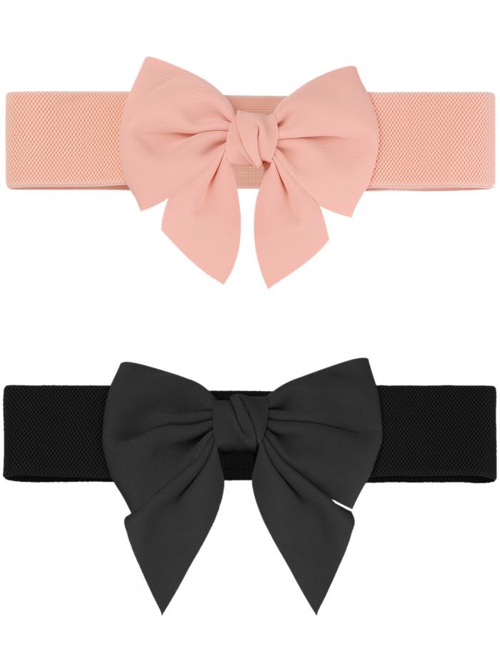 Elerevyo Women's 2Pcs Elastic Wide Belt Dress Bowknot Waistband Decoration Fashion Versatile Bel..