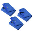 PATIKIL 40 x 40 cm 三つ折りゴルフタオル 3個入り ワッフルパターン タオルソフト ファイバ 強力な吸水力 Dクリップ付き ゴルフ愛好家用 ダークブルー(4)
