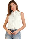 Allegra K シャツ レディース シングルブレスト ポイントカラー ノースリーブ デニム ホワイト 3XL