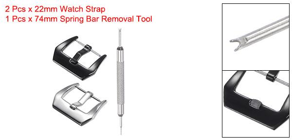 時計ストラップクラスプ交換セット ステンレススチール PVDバックル スプリングバーリムーバー付き 22 mm幅の時計バンド用 ブラックおよびシルバートーンポリッシュ