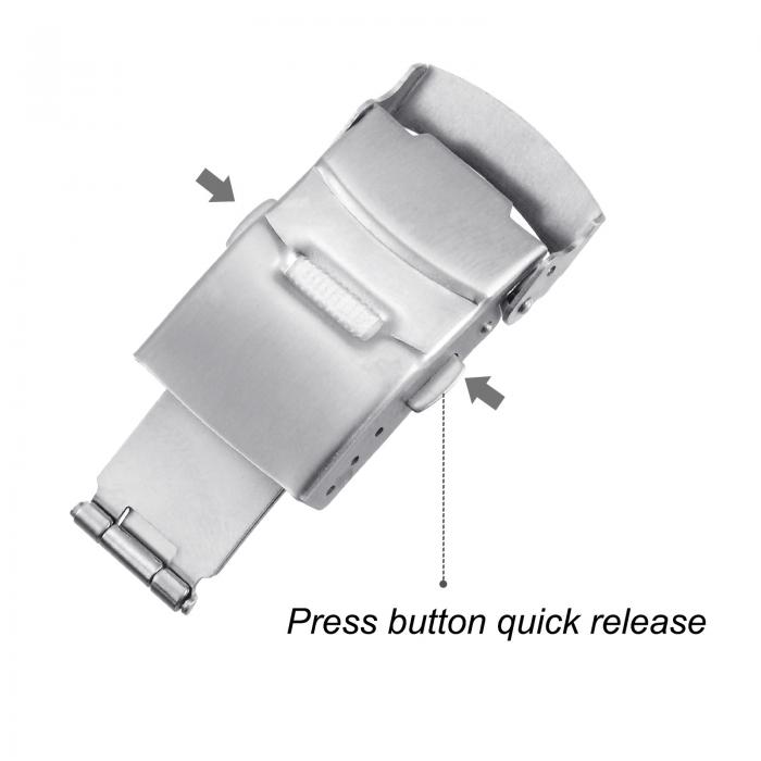 折りたたみ式時計展開クラスプ プッシュボタンバックル クイックリリース 18 mmレザー時計バンドストラップ用 シルバートーン