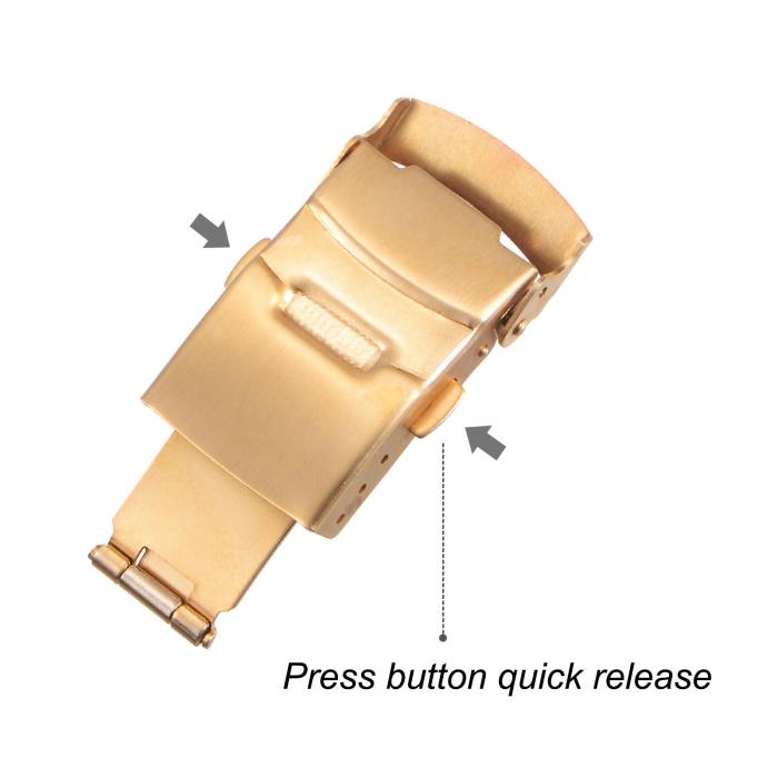 折りたたみ式時計展開クラスプ プッシュボタンバックル クイックリリース 18 mmレザー時計バンドストラップ用 ゴールドトーン