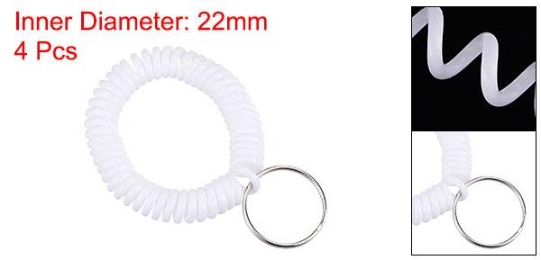キーホルダー プラスチック 手首コイル キーホルダー リストバンド 伸縮性のあるキーホルダーストラップ スポーツ用 アウトドア用 ホワイト 4個