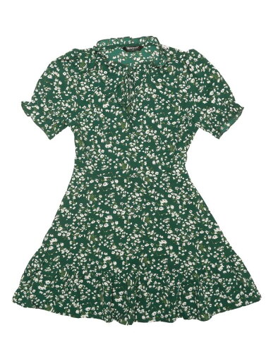 Allegra K ドレス ボウタイ ワンピース フリル 花柄 シフォン 蝶ネクタイ パフスリーブ レディース グリーンホワイト M Allegra K ドレス ボウタイ ワンピース フリル 花柄 シフォン 蝶ネクタイ パフスリーブ レディース グリーンホワイト M