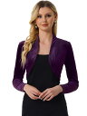 Allegra K クロップド ボレロ カーディガン ドレス 長袖 シュラグ ベルベット オープンフロント レディース パープル XL