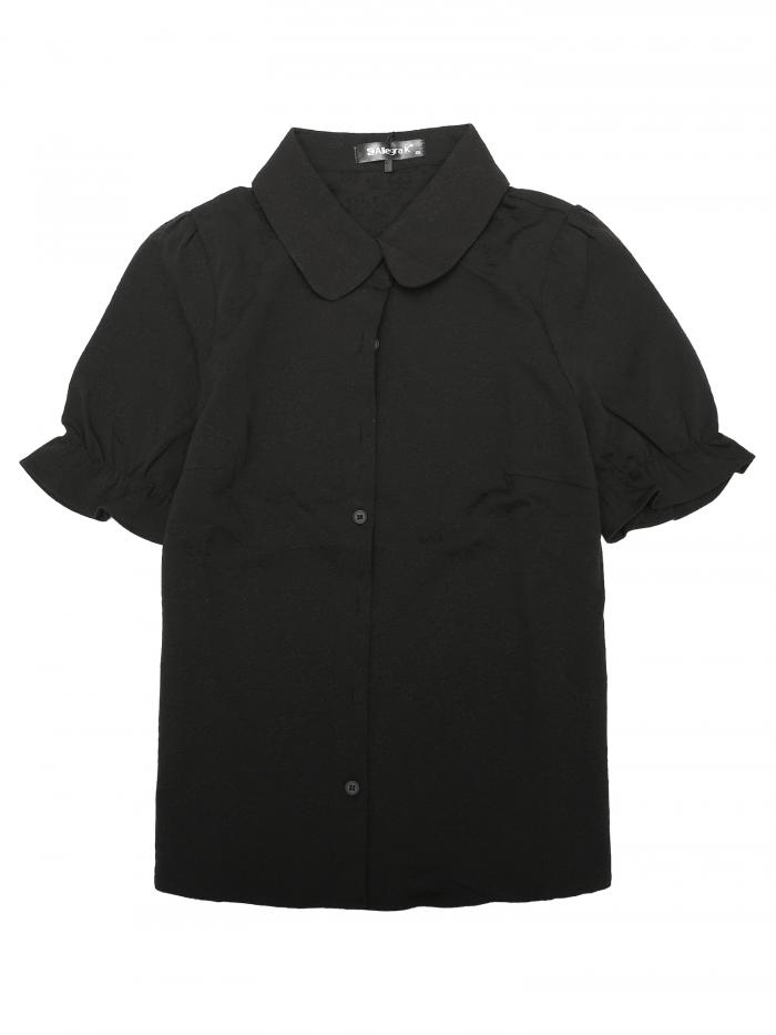 Allegra K ブラウス レディース 半袖 コットンブラウス 丸襟 フリル シャツ オフィス カジュアル トップス 着痩せ おしゃれ 通勤 OL ブラック ...