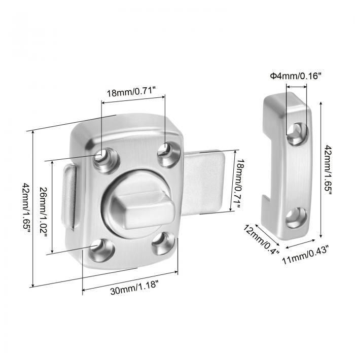 回転ボルトラッチ 亜鉛合金製のセキュリティドアロックゲートラッチ キャビネット家具用 バスルーム窓用 1.7x1.2" シルバー2個入り