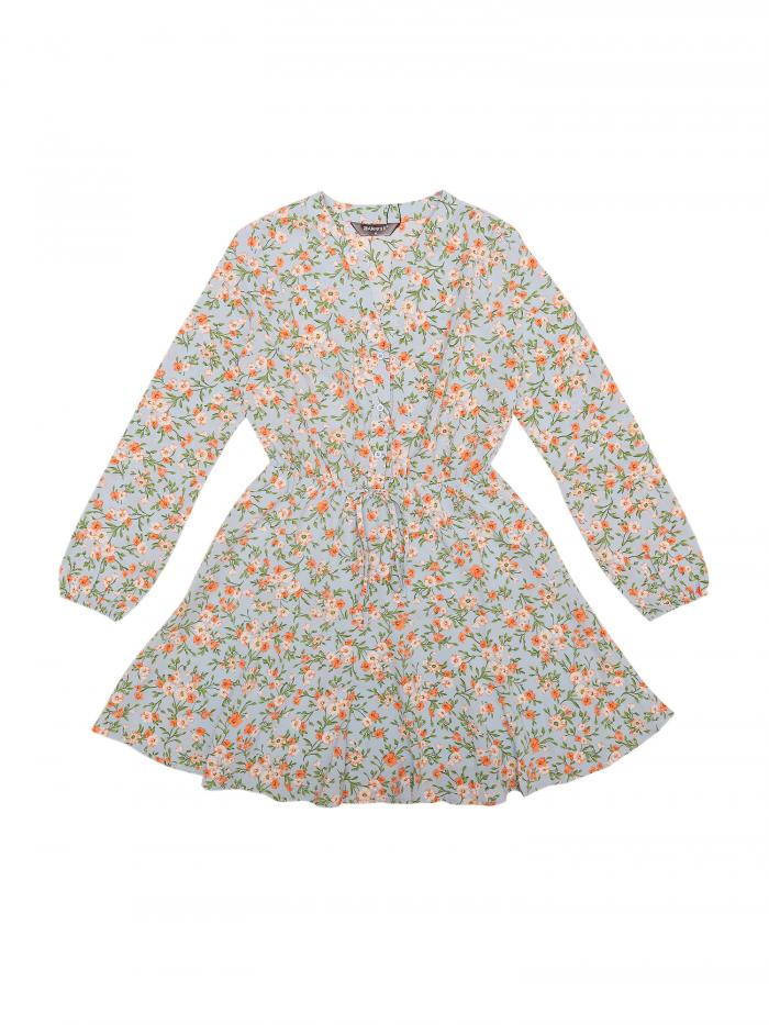 Allegra K シャツ ワンピース ドレス 花柄 フローラルプリント Vネック ボタンダウン ウェストゴム レディース ライトブルー XS