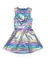 Allegra K ミニドレス メタリック ハイウエスト ワンピース ノースリーブ 丸首 クリスマス レディース パープルブルー L