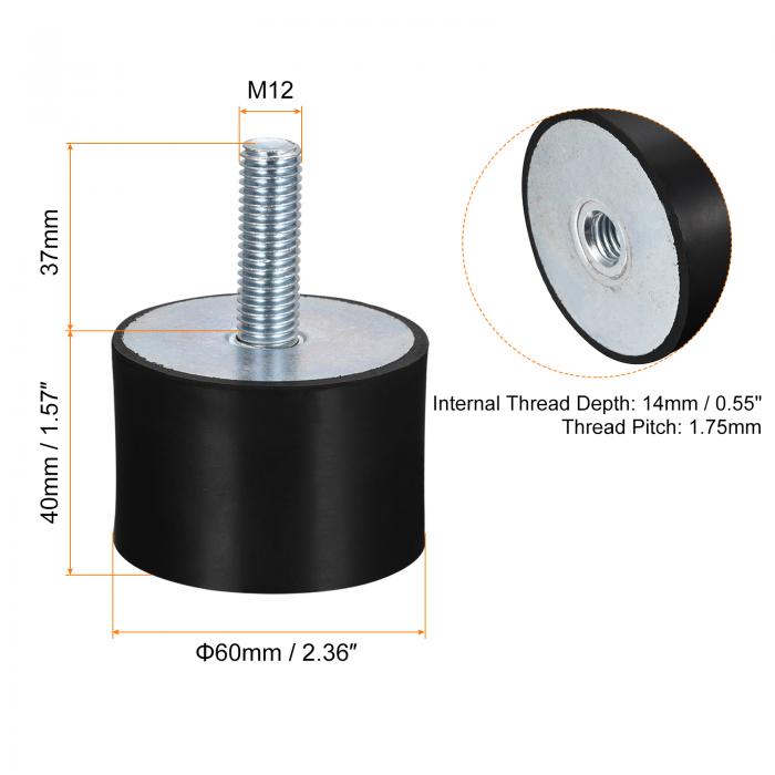 ラバーマウント M12 オス/メス 防振装置 ショックアブソーバー D60 mmxH40 mm ガレ...
