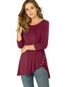 Allegra K チュニック トップス ロングtシャツ ボタン飾り カジュアル ストレッチ 七分袖 レディース ブルゴーニュ XS