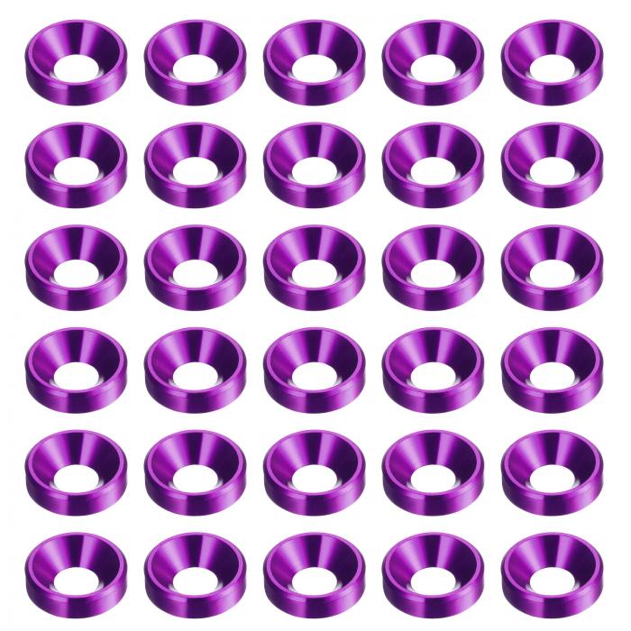 30個のカウンターシンクワッシャー M4 アルマイト処理されたアルミニウム合金仕上げワッシャー 機械アクセサリーパーツ用のねじガスケット パープル