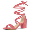 Allegra K レースアップ サンダル シューズ オープントゥ ミドル チャンキーヒール レディース スイカ レッド 22.0 cm