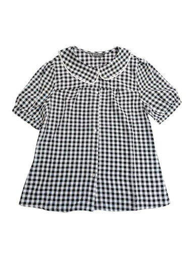 Allegra K トップス チェック ブラウス 半袖 コントラスト カラー カジュアル レディース ブラック M Allegra K トップス チェック ブラウス 半袖 コントラスト カラー カジュアル レディース ブラック M
