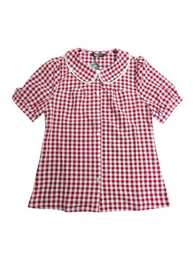 Allegra K トップス チェック ブラウス 半袖 コントラスト カラー カジュアル レディース レッド XS Allegra K トップス チェック ブラウス 半袖 コントラスト カラー カジュアル レディース レッド XS