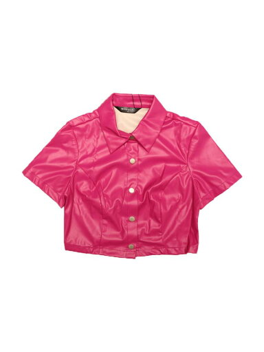 Allegra K クロップトップ ジャケット ブラウス PU レザー 半袖 ボタンダウン シャツ ブラウス レディース ホトピンク M Allegra K クロップトップ ジャケット ブラウス PU レザー 半袖 ボタンダウン シャツ ブラウス レディース ホトピンク M