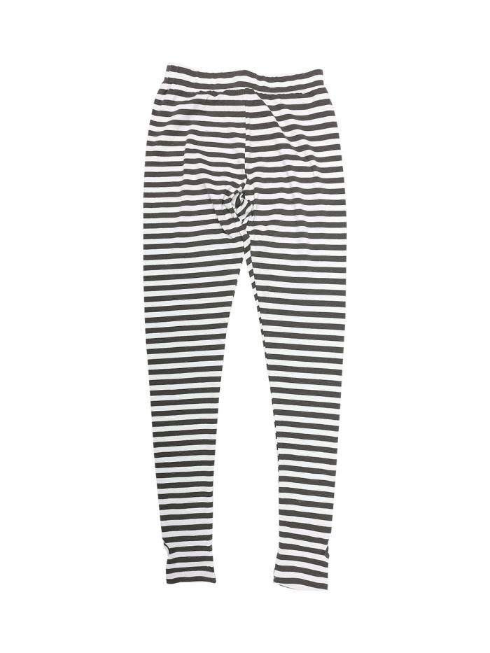 Allegra K レギンス ボーダー スパッツ トレンカ ハイウエスト スリム ストレッチ ウエストゴム ヨガパンツ レディース グレーホワイト ストライプ M