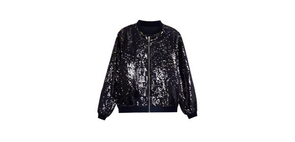 Lars Amadeus 多色光沢 スパンコール ボンバージャケット ジップアップ メタリック バーシティ 長袖 アウター パーティー ディスコ メンズ ブラック XL