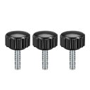 クランプつまみ ローレットクランプノブ ブラック シルバートーン ベークライト 金属 おねじ M4x16mm 3個入り