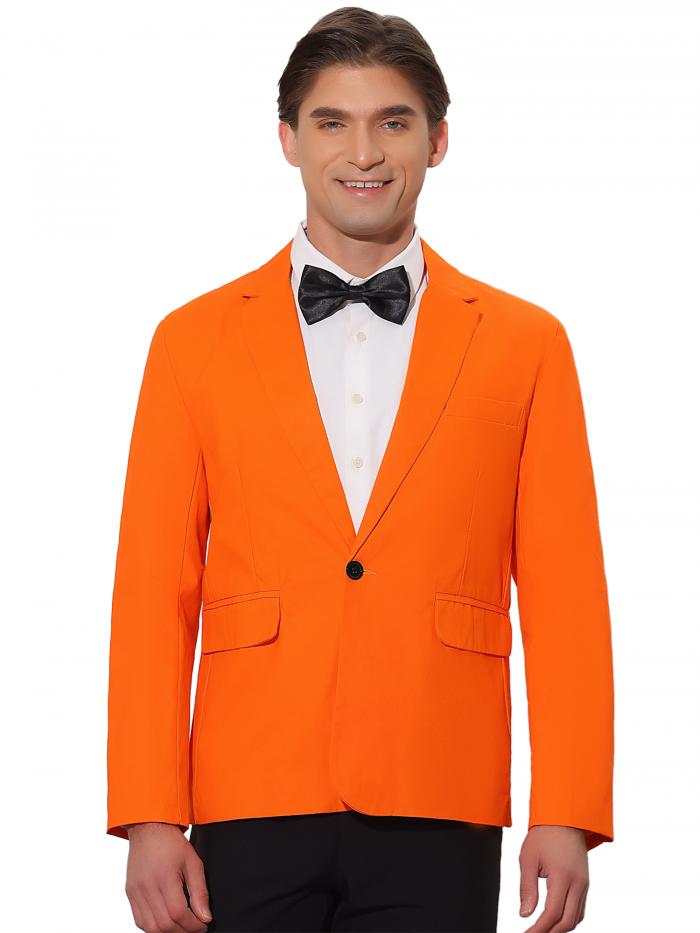 Lars Amadeus テーラード ジャケット ブレザー フォーマル 結婚式 ビジネス スーツ アウター ワンボタン メンズ オレンジ 2XL