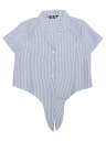 Allegra K 縦ストライプ シャツ 襟付き クロップ ショート丈 半袖 レトロ クロップドトップス レディース ブルーホワイト XL