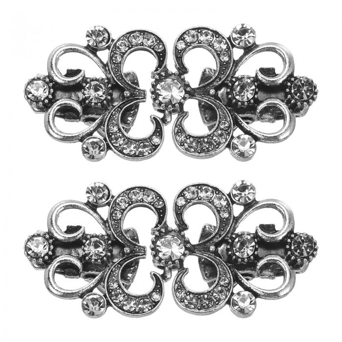 ヴィンテージセータークリップ2個セット ケープクローク ク ラスプ レトロカーディガンクリップ ショールカラー ク ラスプ ブローチクリップ 女性用（シルバー）