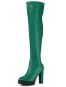 Allegra K ニーハイブーツ ロングブーツ プラットフォーム チャンキーヒール レディース グリーン 24.0 cm