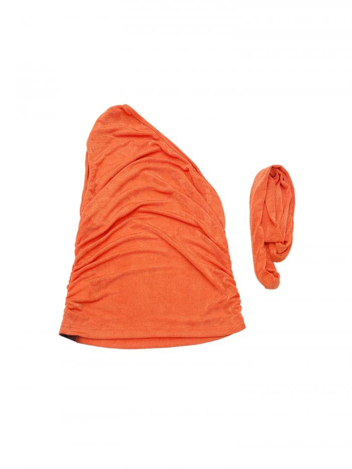 【期間限定10％OFF】Allegra K レディース ワンショルダー ネクタイ ノースリーブ ルーシュ クロップ ..