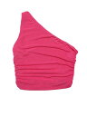 Allegra K レディース ノースリーブ クロップトップ ワンショルダー ルーシュ タンクトップ ホットピンク XS