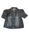 Allegra K ジーンズジャケット カーディガン ウォッシュド デニム ショート パフスリーブ ボタンダウン レディース ブラック M