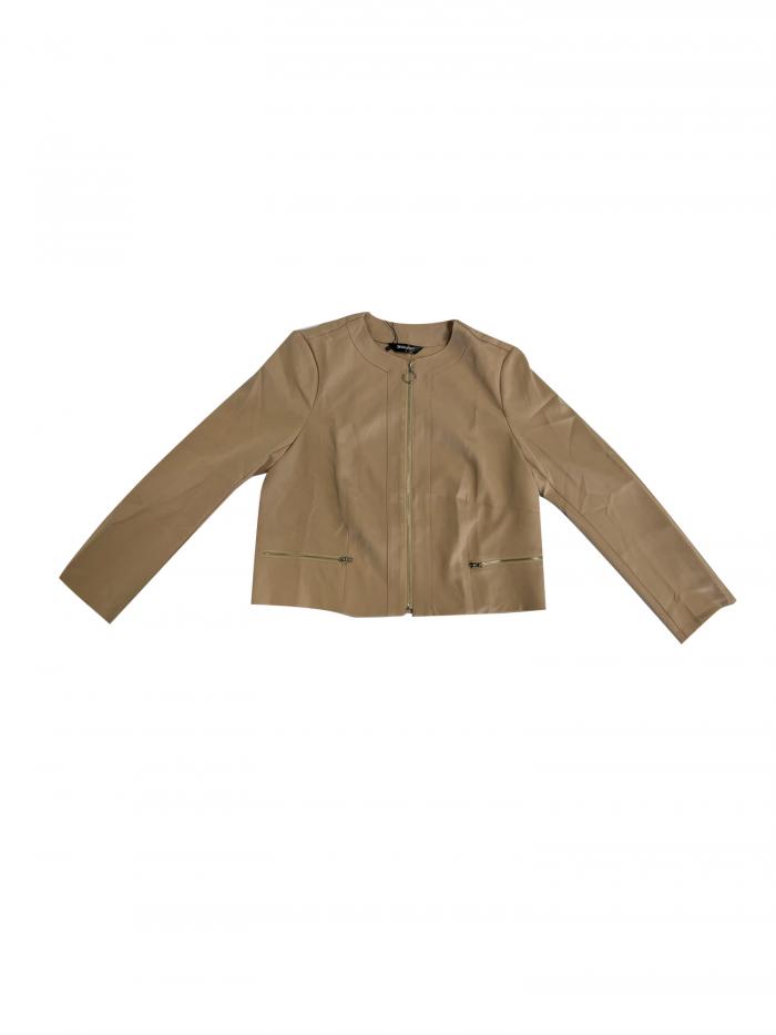 Allegra K レディース ノーカラー カジュアル オープンフロント ジャケット クロップドジャケット カーキ XS