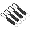 PATIKIL パラコードキーホルダー 4個入り 編組ストラップ 丈夫コード キーチェーンクリップ パラコードストラップ D字フッククリップ付き アウトドア キャンプ ハイキング ブラック