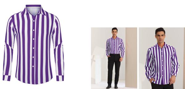 Lars Amadeus ドレスシャツ ストライプシャツ カジュアル 長袖 ボタンダウン クラシック フィット メンズ パープルホワイト S