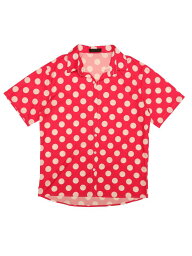 Lars Amadeus カジュアルトップス ドレスシャツ スリムフィット ポルカ水玉柄 ボタン 半袖 襟付き ポケット メンズ ローズレッド M