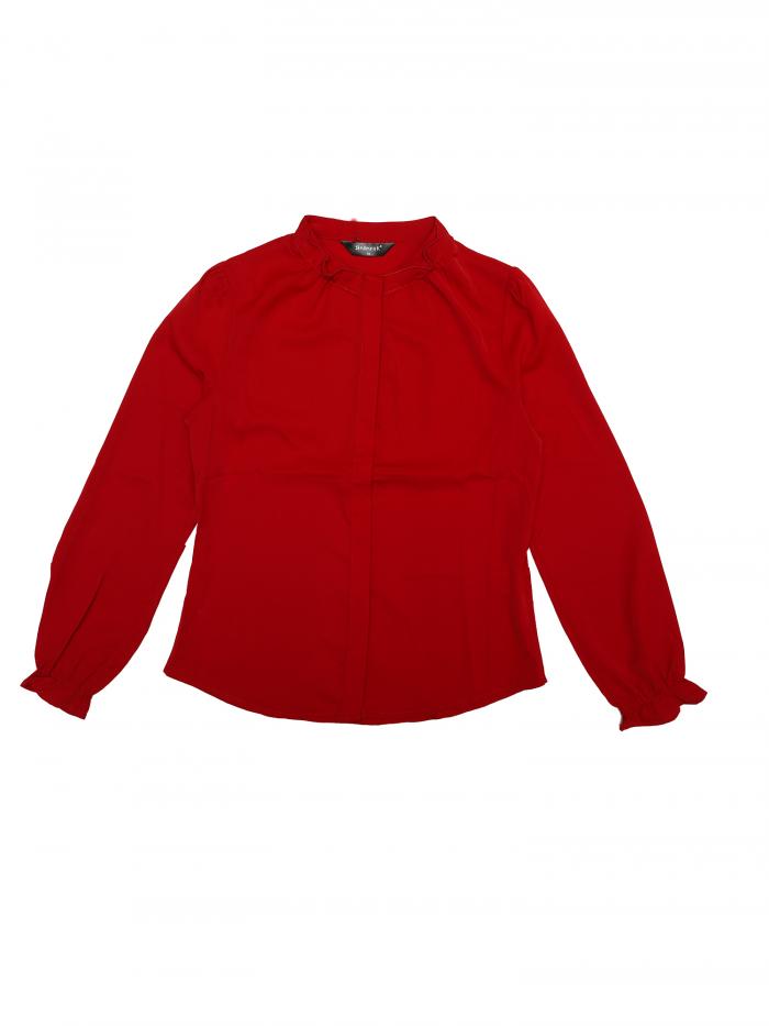 Allegra K シフォンフリルブラウス トップス オフィス ボタンダウン 立ち襟 レディース ダークレッド XL