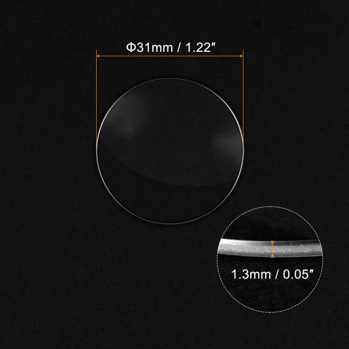 時計ガラスサファイアクリ スタルレンズ 単一ドーム ラウンド 31mm直径 1.3 mmエッジ厚さ 交換部品 クリア