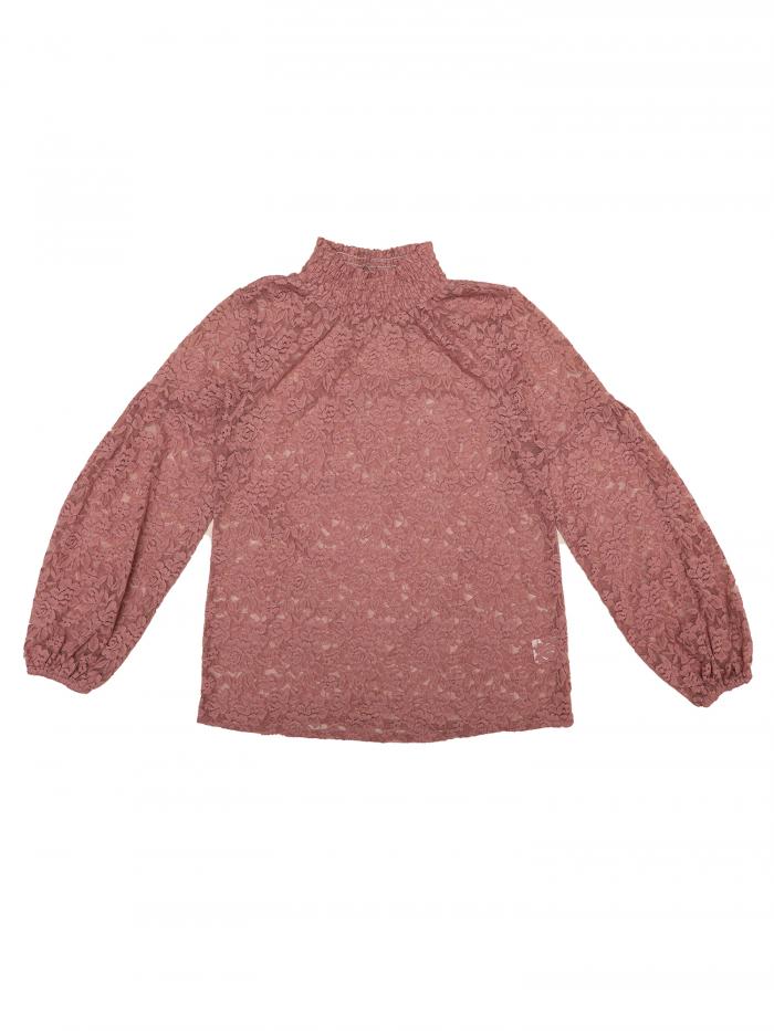 Allegra K ブラウス シースルー 総レース 長袖 セックシー シャツ オフィス トップス 着痩せ エレガント レディース グレーピンク S