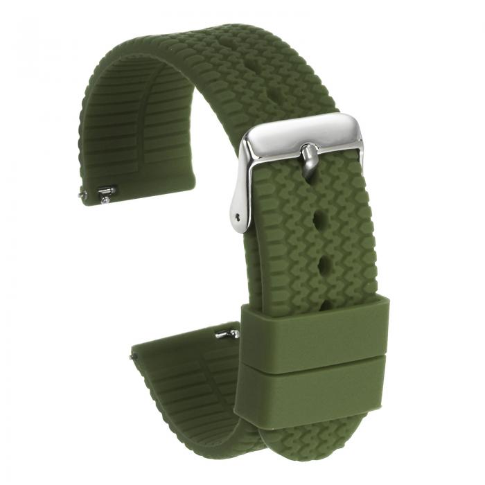 シリコンウォッチバンド 20mm幅 速いリリース ソフトラバーウォッチストラップ 電気めっきステンレススチールバックル付き 男女兼用 緑
