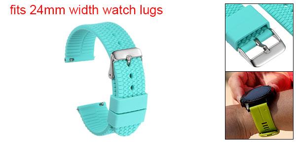 シリコンウォッチバンド 24mm 幅 速いリリース ソフトラバーウォッチストラップ 電気めっきステンレススチールバックル付き 男女兼用 シアン