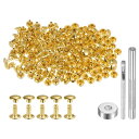 100セット レザーリベット 8 x 7mm メタルダブルキャップリベットスナップスタッドファスナーと3個の設置ツール レザークラフトDIY修理装飾用 金トーン