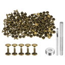 100セット レザーリベット 8 x 7mm メタルダブルキャップリベットスナップスタッドファスナーと3個の設置ツール レザークラフトDIY修理装飾用 ブロンズ