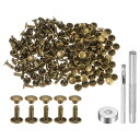 100セット レザーリベット 10 x 8mmのメタルダブルキャップリベットスナップスタッドファスナーと3個の設置ツール レザークラフトDIY修理装飾用 ブロンズ