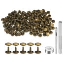 100セット レザーリベット 8 x 10mm メタルダブルキャップリベットスナップスタッドファスナーと3個の設置ツール レザークラフトDIY修理装飾用 ブロン...