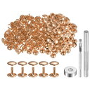 100セット レザーリベット 12 x 12mm メタルダブルキャップリベットスナップスタッドファスナーと3個の設置ツール レザークラフトDIY修理装飾用 ライト金トーン